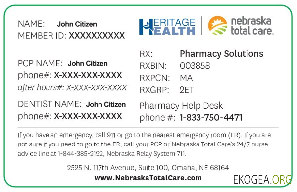 Carte d'assurance maladie pour soins complets du Nebraska, États Unis